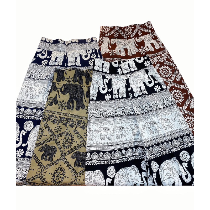 กางเกงลายช้างเอวสูง ซิปหลัง (S-XL) ผ้าไหมอิตาลี ยาว42-43นิ้ว