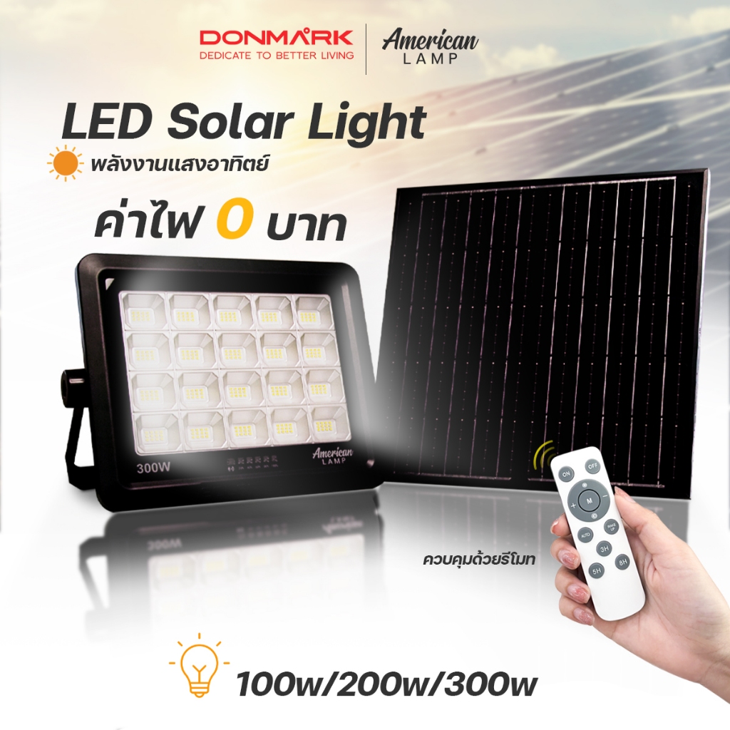 DMG l LED Solar Light โซล่าเซลล์  กันน้ำ ทนแดด พลังงานแสงอาทิตย์ รุ่นTK 100W 200W 300W