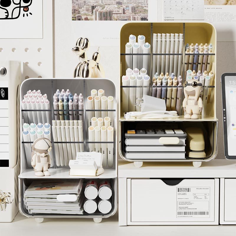 กล่องเก็บเครื่องเขียน กล่องใส่ปากกา กล่องลิ้นชักเก็บของ ที่ใส่เครื่องเขียน กล่องใส่เครื่องเขียนมีลิ้นชัก