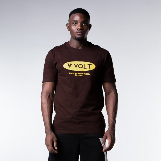 VOLT เสื้อยืด คอกลม ผ้าคอตตอน สีน้ำตาล MOMENTUM 001 WTE T-SHIRTS BROWN