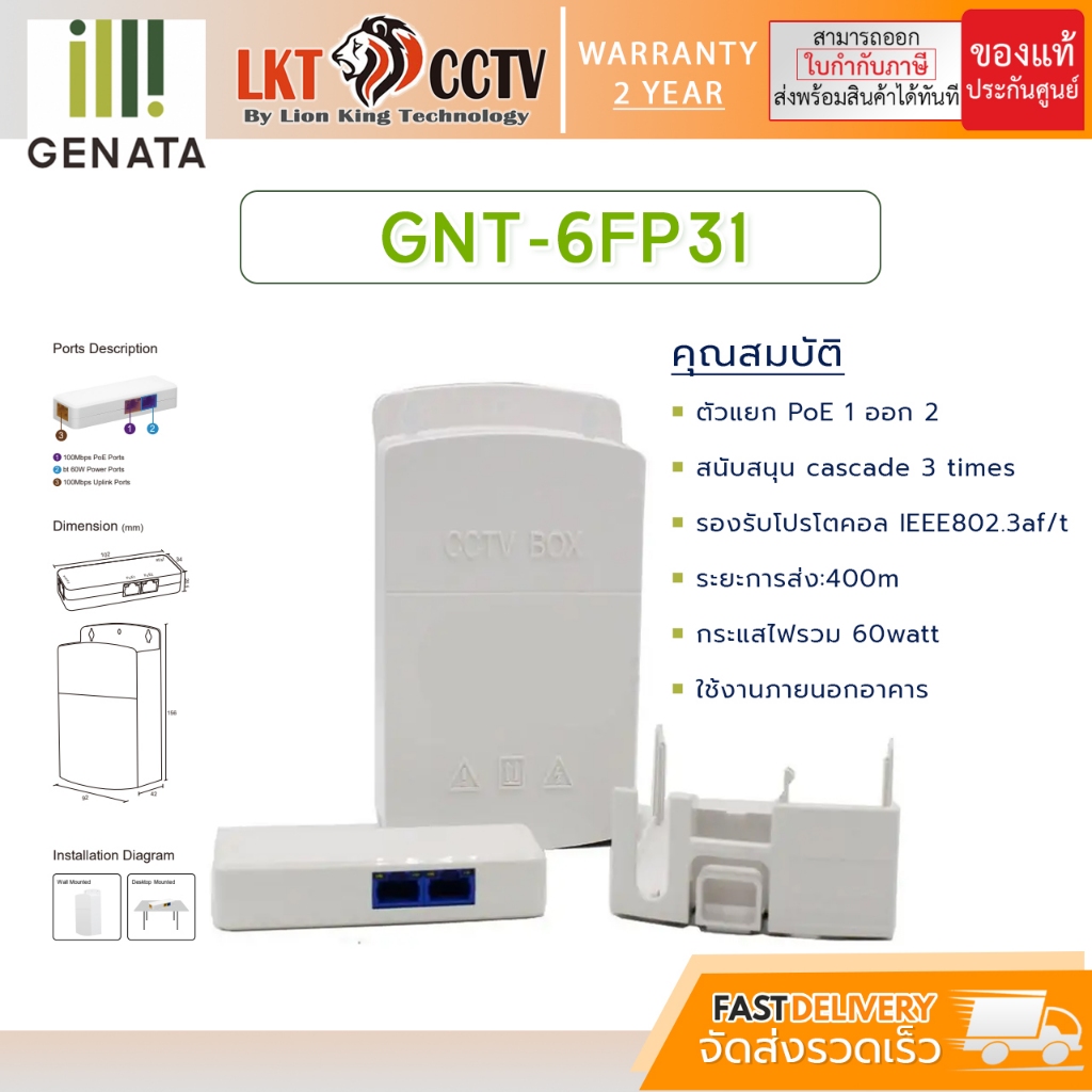 GENATA รุ่น GNT-6FP31 ตัวแยก PoE 1 ออก 2