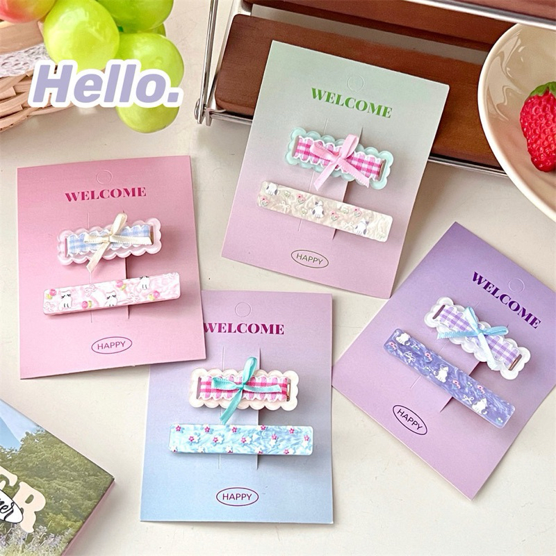 Cute 268 กิ๊บติดผม กิ๊บหนีบผมทรงสี่เหลี่ยม ติดโบว์ 2 ชิ้น/แพ็ค