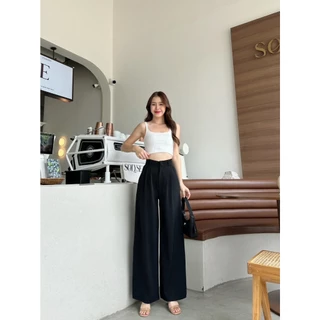 T15 New Cassic Pants กางเกงขายาว ผู้หญิง เอวสูง พรางหุ่น พรางสะโพก กางเกงทรงกระบอกใหญ่ ผ้าลินลี่ พริ้วทิ้งตัว