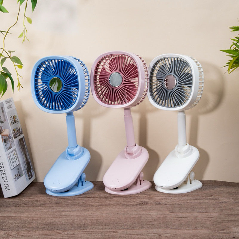 พัดลมตั้งโต๊ะ หนีบรถเข็นเด็ก หนีบขอบโต๊ะ ยืดคอได้ พับเก็บได้ ปรับแรงลมได้ 3 ระดับ รุ่นTSM212