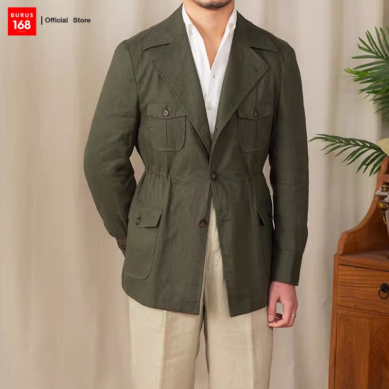 (3สี) JACKET SAFARI - เสื้อแจ็คเก็ตซาฟารี แบบสลิมสไตล์อิตาลี สายปรับรัดรอบเอวได้อิสระ แจ็คเก็ตสูท VINTAGE Luxury