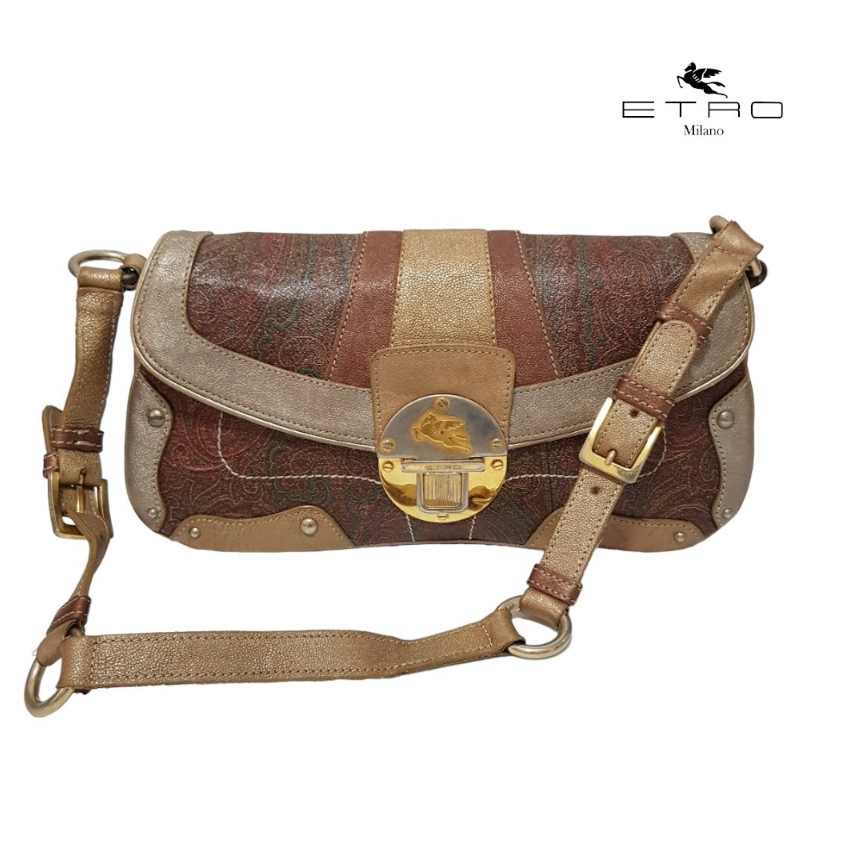 👜กระเป๋าคล้องไหล่แบรนด์ ETRO Womens Bag Handbag Mini Shoulder Bag Brown Leather❤️ สินค้ามือสองแบรนด์แท้ตามสภาพใช้งาน