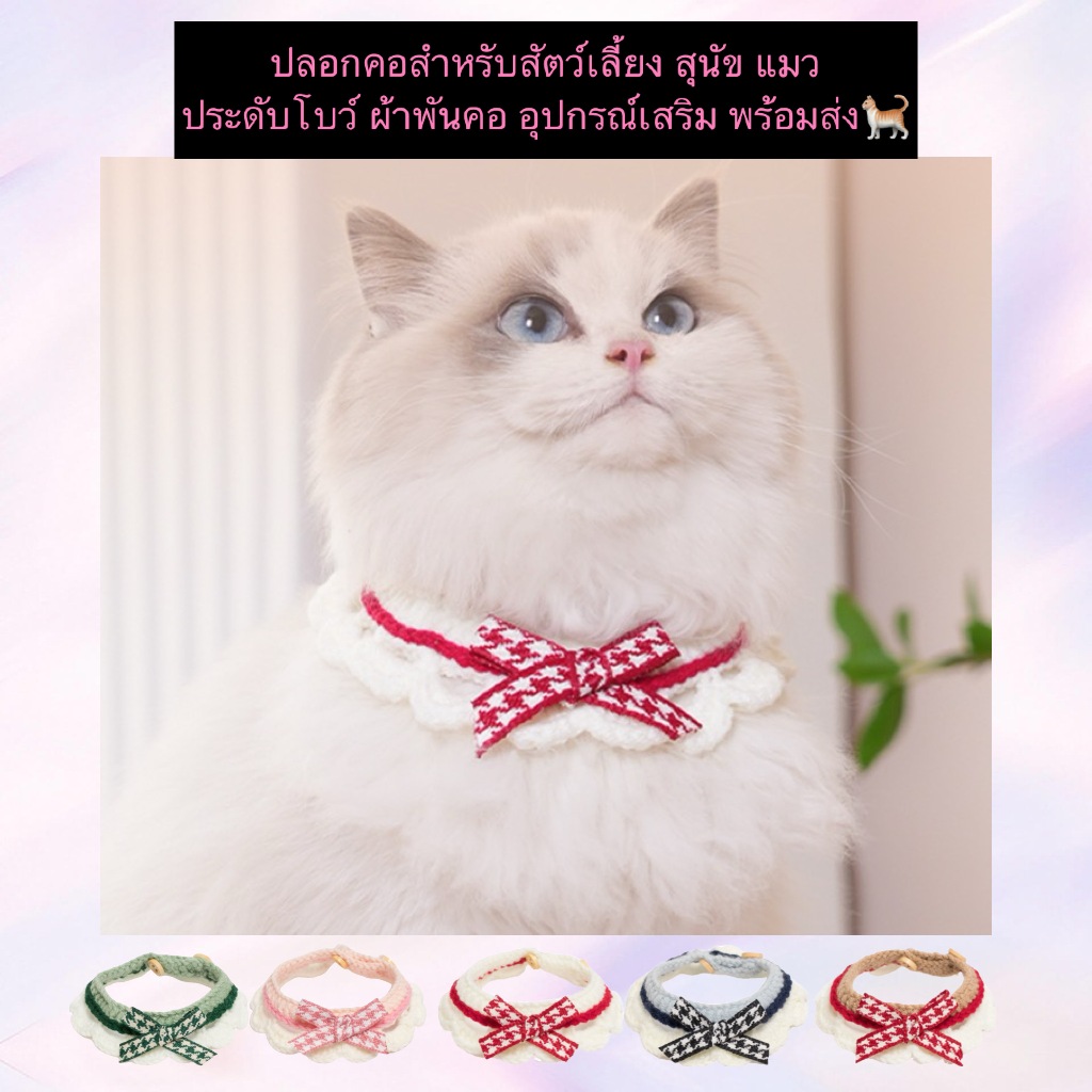 BN-1130 ปลอกคอสัตว์เลี้ยงพร้อมโบว์และผ้าพันคอสุดน่ารัก สำหรับหมาแมว  เพิ่มความน่ารัก