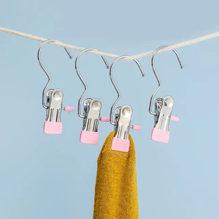 Thejoyful ที่หนีบผ้าสเตนเลส คลิปเก็บเสื้อผ้า Hook Clip กันลื่น ประหยัดพื้นที่ 5ชิ้น 10ชิ้น