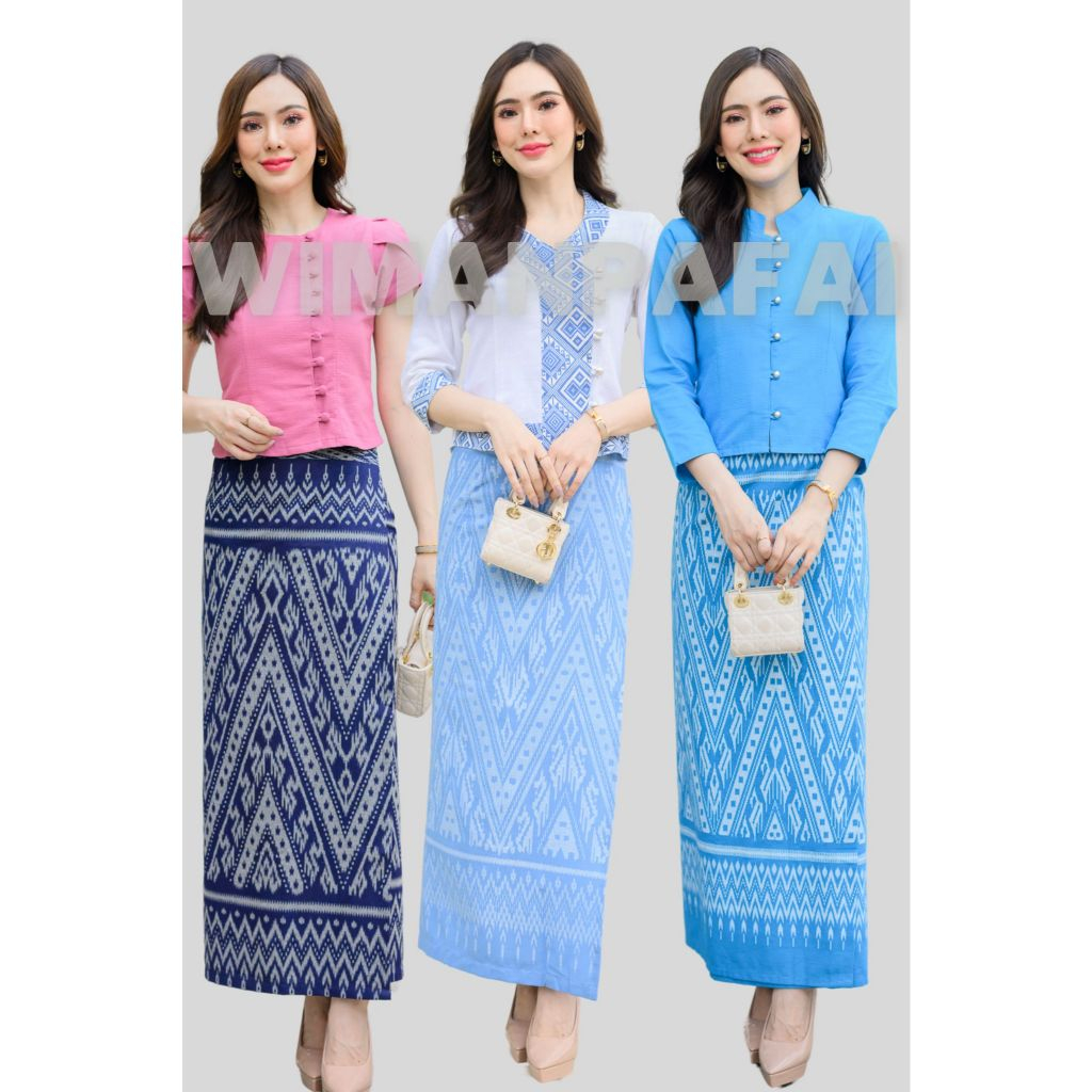 ผ้าถุงผ้าลายลิซ่า แบบผูกเชือก สีครามออริจินัล เย็บสำเร็จสวมใส่ได้เลยไม่ต้องตัดเย็บเพิ่ม