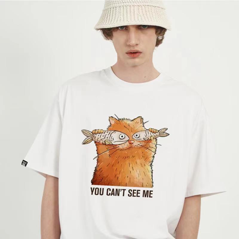 เสื้อยืด แมว✨100%ผ้าฝ้ายแท้✨เสื้อยืดแขนสั้นแขนสั้น S-XXXL [You Can't See Me] เสื้อสกรีน