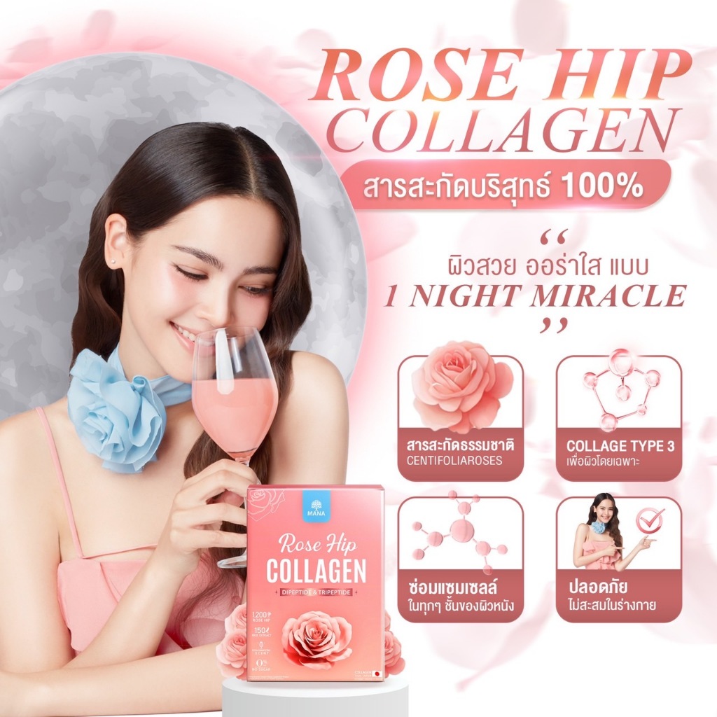 (จัดส่งฟรี!!) Mana Rose Hip collagen ผิวออร่า ผิวลืน อิ่มฟู ชุ่มชื้น ผิวขาว ริ้วรอย รอยดำ