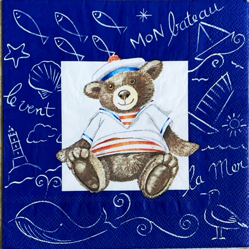 Pladao Napkin Teddy Bears หมีกลาสี Sailer Bear การ์ตูน กระดาษ แนพกิ้น สำหรับงานศิลปะ เดคูพาจ decoupage ขนาด L 33x33