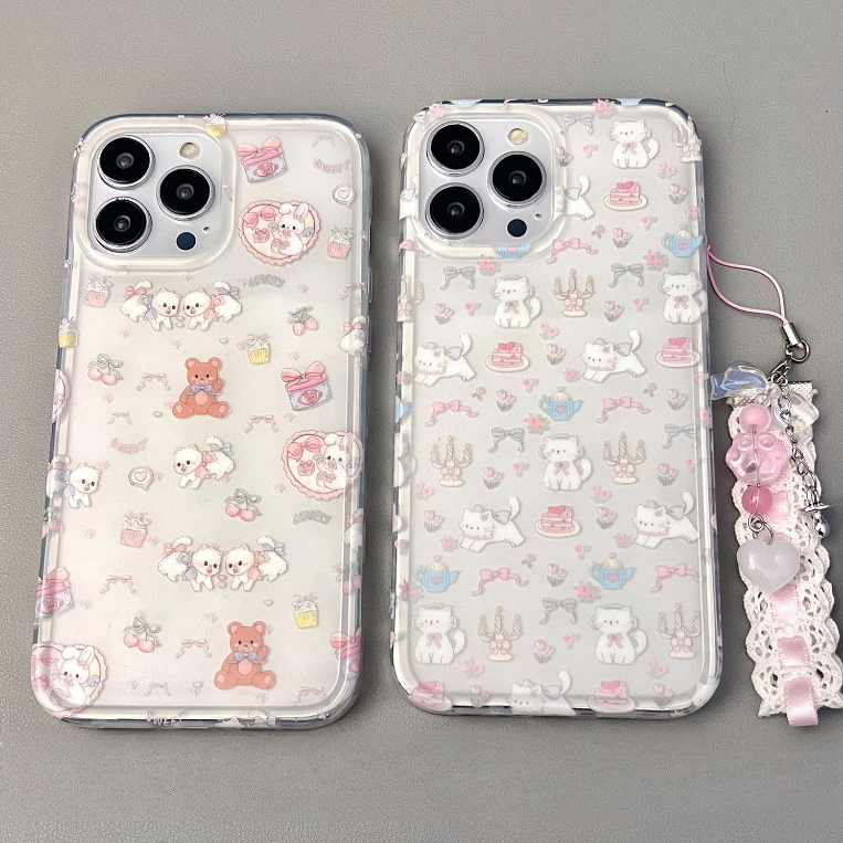 จัดส่ง24ชม iPhone 15 14 13 12 11 Pro max case for เคสไอโฟน15 บางเบาพกพาง่าย แฟชั่น น่ารัก การ์ตูน หมี พร้อมจี้ case