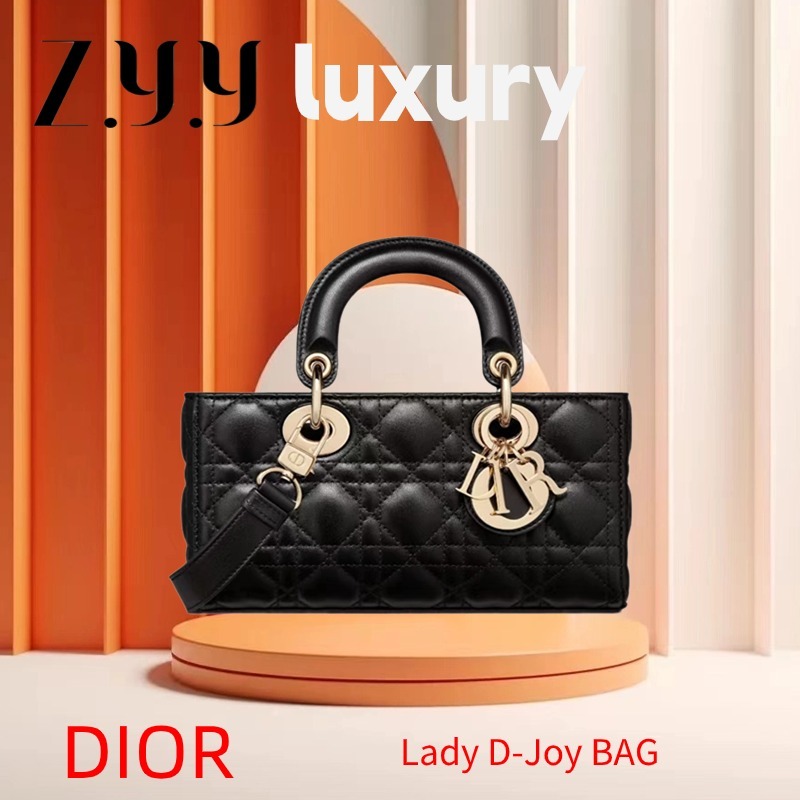 New Hot 👜French purchase The New Dior Medium Lady D-Joy Bag Black Cannage Lambskin shopeeถูกที่สุด💯ถ