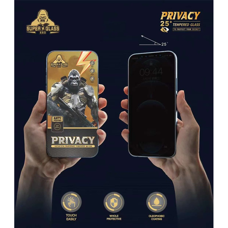 ฟิล์มกระจก kingkong เต็มจอกันมองจอโค้ง กันฝุ่น ป้องกันไฟฟ้าสถิต สำหรับ Iphone17promax 16pro 15pro13pro 12pro 11 7plus XR