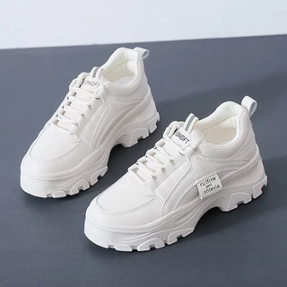 DV พร้อมส่ง🚚รองเท้าผ้าใบผู้หญิง พื้นหนา แฟชั่น sneaker เพิ่มความสูง กีฬาลำลอง มีเชือก