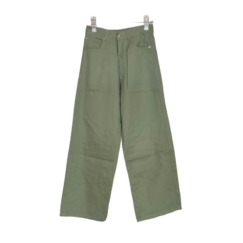 กางเกงยีนส์ GRL ไซส์S สีเขียว เอว24-28,เป้าลึก12.5,สะโพก40,ยาว36.5 งานค้างสต็อคญี่ปุ่น