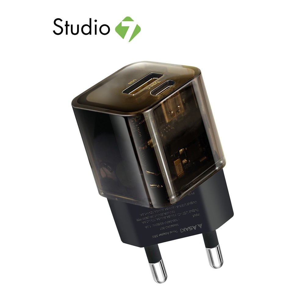 อะแดปเตอร์ ASAKI Wall Charger 1 USB-A / 1 USB-C 33W Black by Studio7
