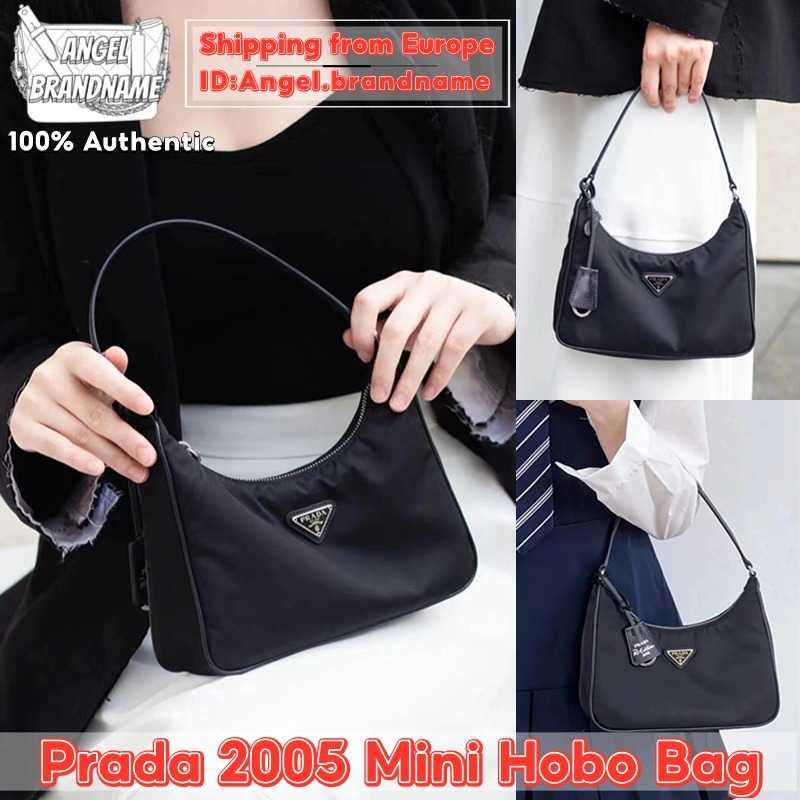 👜ปราด้า Prada Re-Edition 2005 Re-Nylon and Saffiano mini hobo bag กระเป๋า สุภาพสตรี/กระเป๋าสะพายไหล่ กระเป๋ามินิ