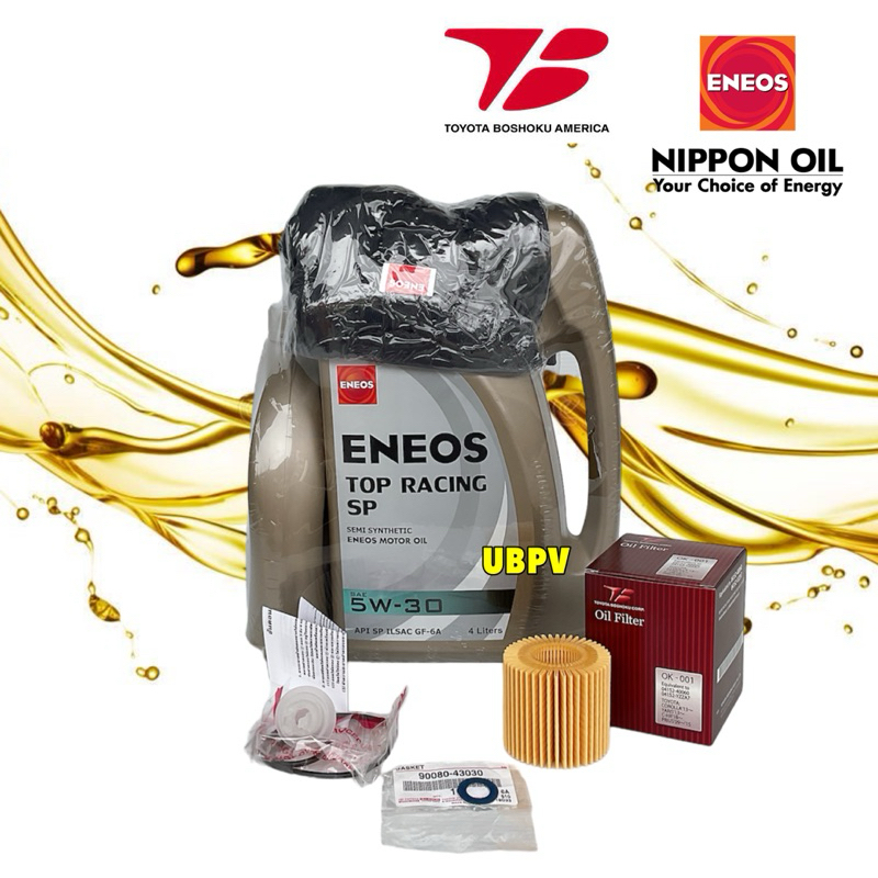 Eneos Top Racing Sp น้ำมันเครื่อง กึ่งสังเคราะห์ 5W30 +กรอง Toyota Boshoku OK-001 +แหวนแท้ 4+1ลิตร
