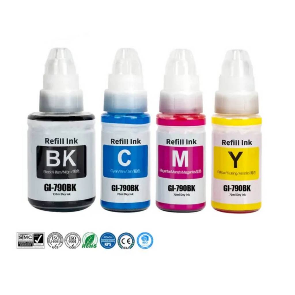 หมึกเติม CANON INK # GI-790 หมึกขวดแท้ 4 สี BK / C / M / Y สำหรับ Canon Pixma G1010 / G2010 / G3010 / G4010