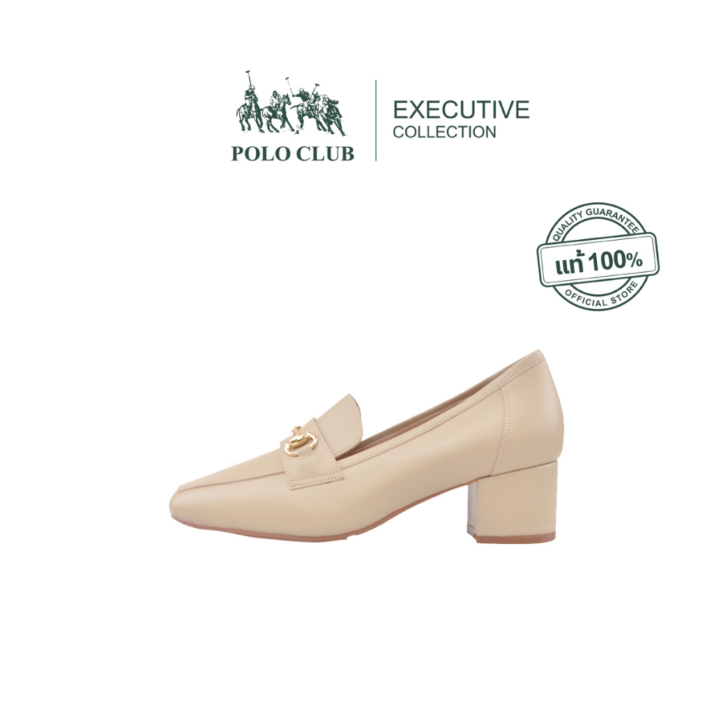 POLO CLUB รองเท้าหนัง รุ่นP1934 สีเบจ | รองเท้าคัดชูผู้หญิง สูง 2 นิ้ว