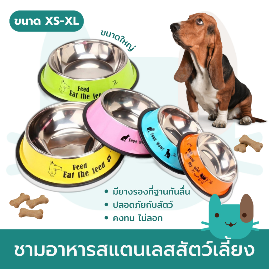 ชามอาหารสแตนเลสสัตว์เลี้ยง สำหรับสุนัขและแมว Color Pet stainless bowl
