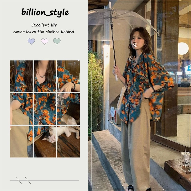 เสื้อเชิ้ตฮาวายแขนสั้นลายดอก STYLE W271/001