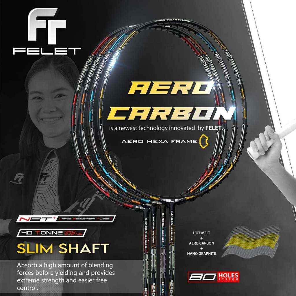 Felet Aero Carbon (3U / 4U) สามารถขึ้นเอ็นได้ถึง 35LBS ไม้แบดมินตัน (สินค้าลิขสิทธิ์แท้ 100%)