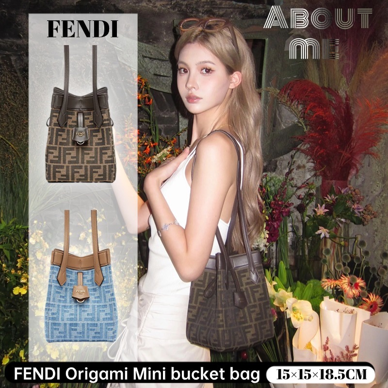 เฟนดิ 🌸FENDI Origami Mini bucket bag🌸กระเป๋าสะพายข้างอเนกประสงค์สำหรับผู้หญิง 8BS083AFPMF1GL7