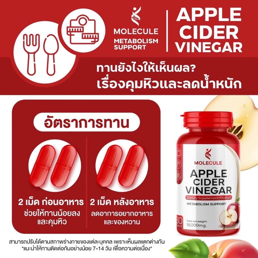 Apple Cider Vinegar แบบเม็ดทานง่าย คุมหิว ลดท้องอืดท้องเฟ้อ ช่วยลดน้ำตาลในเลือด มีบัตรตัวแทนจำหน่าย