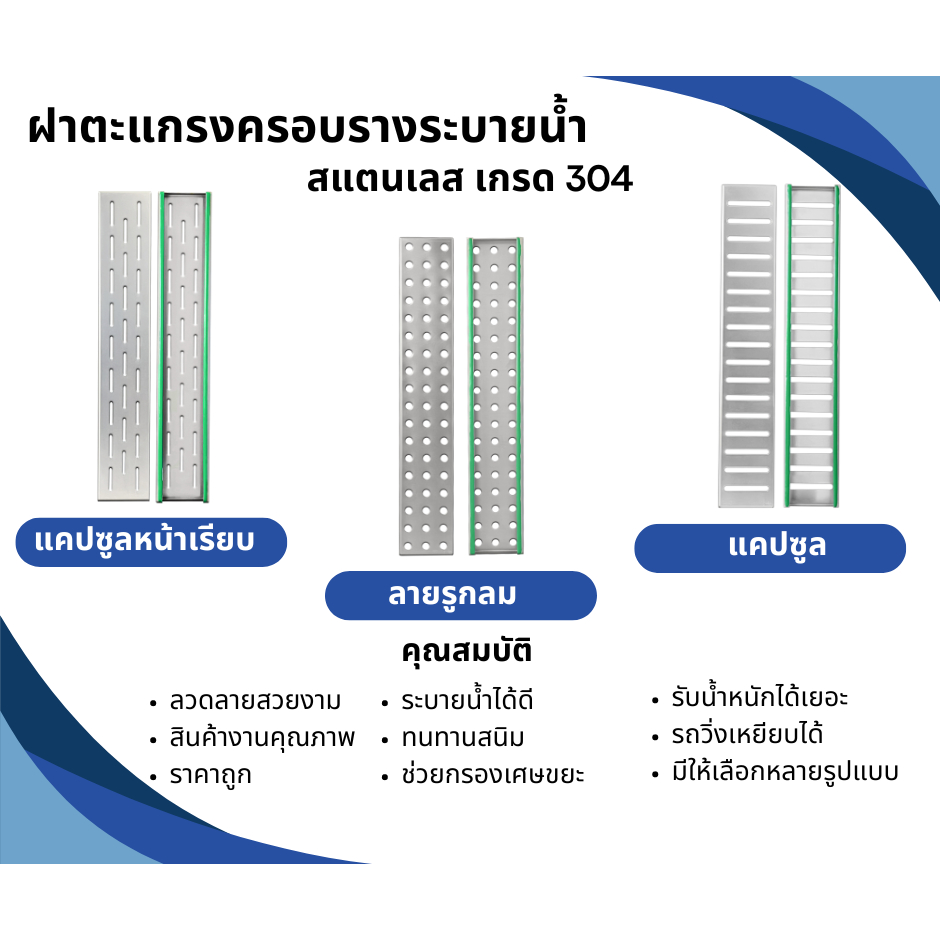 ตะแกรงฝาปิดท่อระบายน้ำสแตนเลสเกรด304ขนาดยาว58 กว้าง10cm.