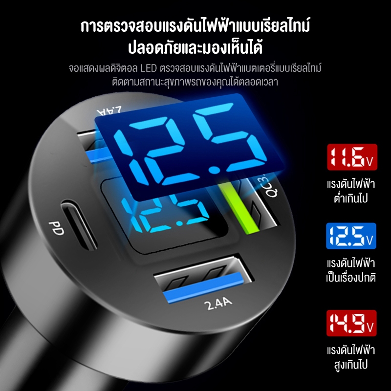 BASIKE โคมไฟ LED ขายดีชาร์จแบตรถกับระบบชาร์จเร็ว62W PD Type C เครื่องชาร์จ USB ที่ชาร์จเร็วในรถยนต์สี่พอร์ต ราคา ถูกที่สุด ดีลบีเคเค แกลเลอรีภาพที่ 8
