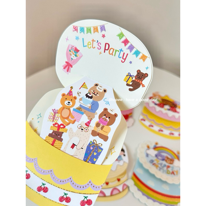 พร้อมส่ง > การ์ดวันเกิด greeting card รูปเค้กแบบเปิดได้ มีพื้นที่ให้เขียนข้อความ