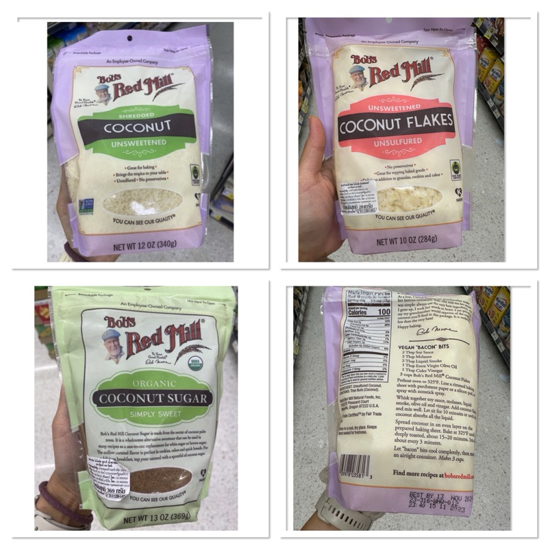 มะพร้าว บดหยาบ ไม่หวาน 100% ตรา บ๊อบส เรด มิลล์ 340 G. Shredded Coconut Unsweetened Bob’s Red Mill /
