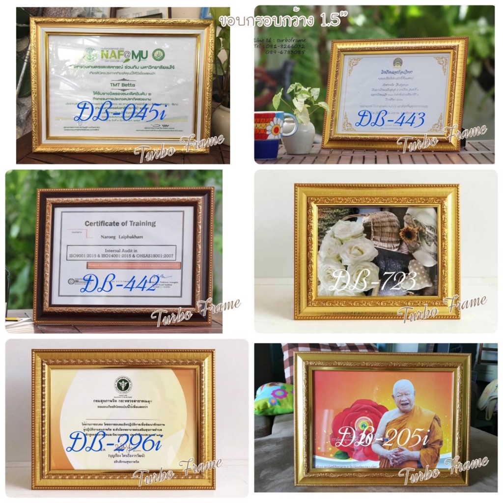 กรอบรูปสีทอง ขนาดภาพ 10x14",11x14", 10x15", 12x15" , 12x16", A3(29.7x42 cm ),12x18"*พร้อมกระจกด้านหน้า+ขาตั้ง+หูแขวน**