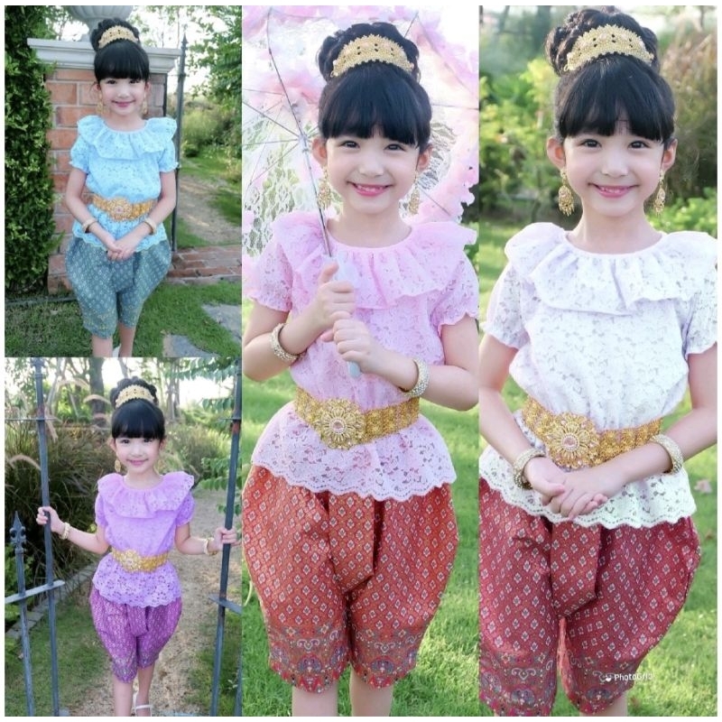 ชุดไทยเด็กผู้หญิงพุดซ้อนพร้อมส่งโจงคละลาย#nid
