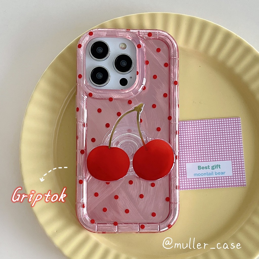 พร้อมส่ง เคสไอโฟน 15 14 13 12 Pro Max ins เชอร์รี่สีแดง Griptok สําหรับ Case for iPhone 11 12 13 14 15 Pro Max