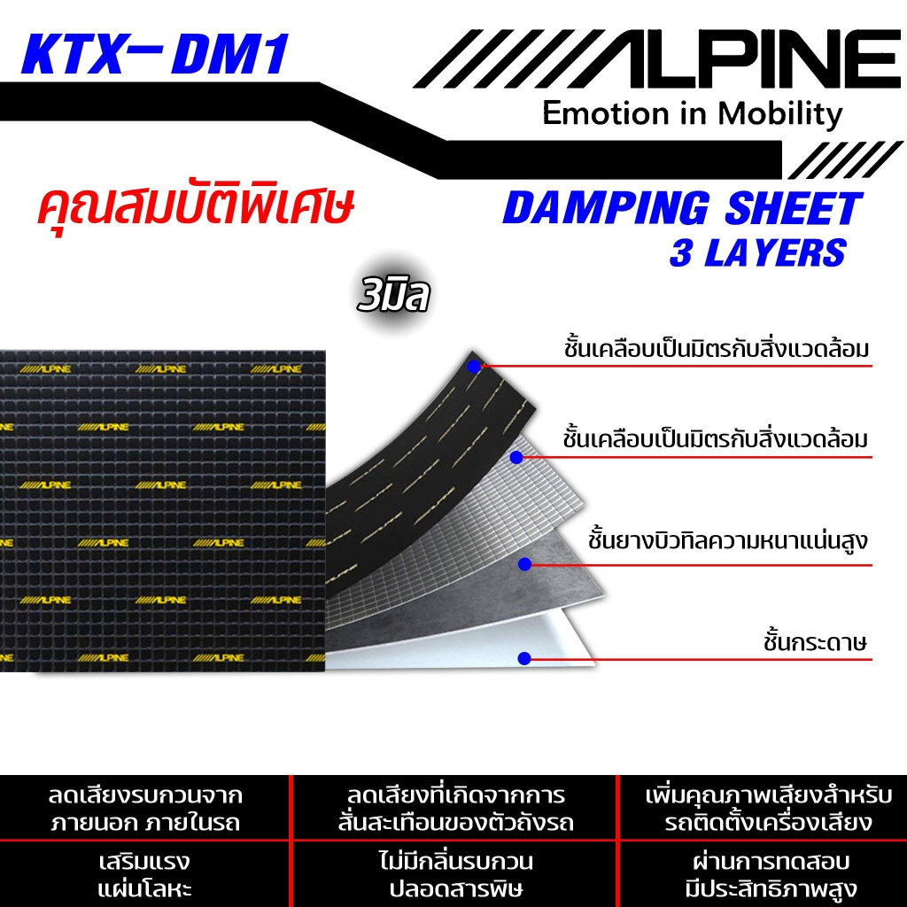 แผ่นแดมป์อลูมิเนียมฟอยล์ แผ่นแดมป์ ALPINE แท้!! Damping Sheet  รุ่น KTX-DM1ซับเสียง กันเสียง ซับเสียงด้วยยางบิวทิล 3 มิล
