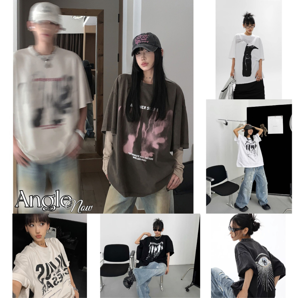 （จัดส่งตลอด 24 ชั่วโมง）Angle official เสื้อยืดแขนสั้น ผ้าฝ้าย 100% พิมพ์ลาย ทรงหลวม สไตล์สตรีท อเมริกัน