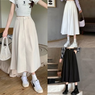 สไตล์เกาหลี ความเรียบง่าย เอวสูง เผยผอม กระโปรงครึ่งตัว รูปต…
