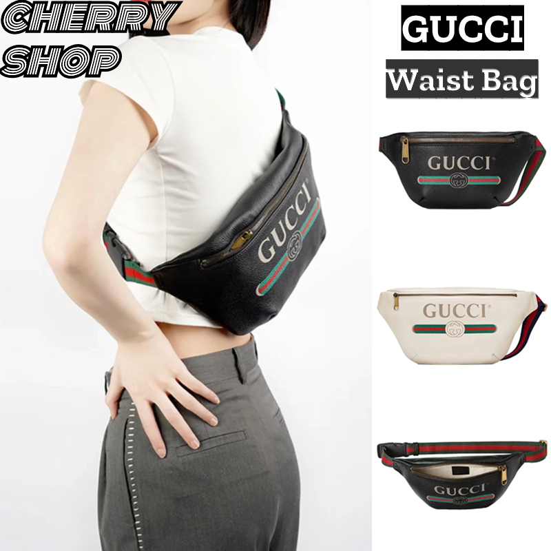 🍒กุชชี่ Gucci print leather belt bag 🍒กระเป๋าคาดเอว กระเป๋าคาดหน้าอก