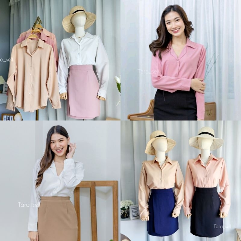 IT022เสื้อเชิ้ตปกหยัก แขนยาว ผ้าใหมอิตาลี