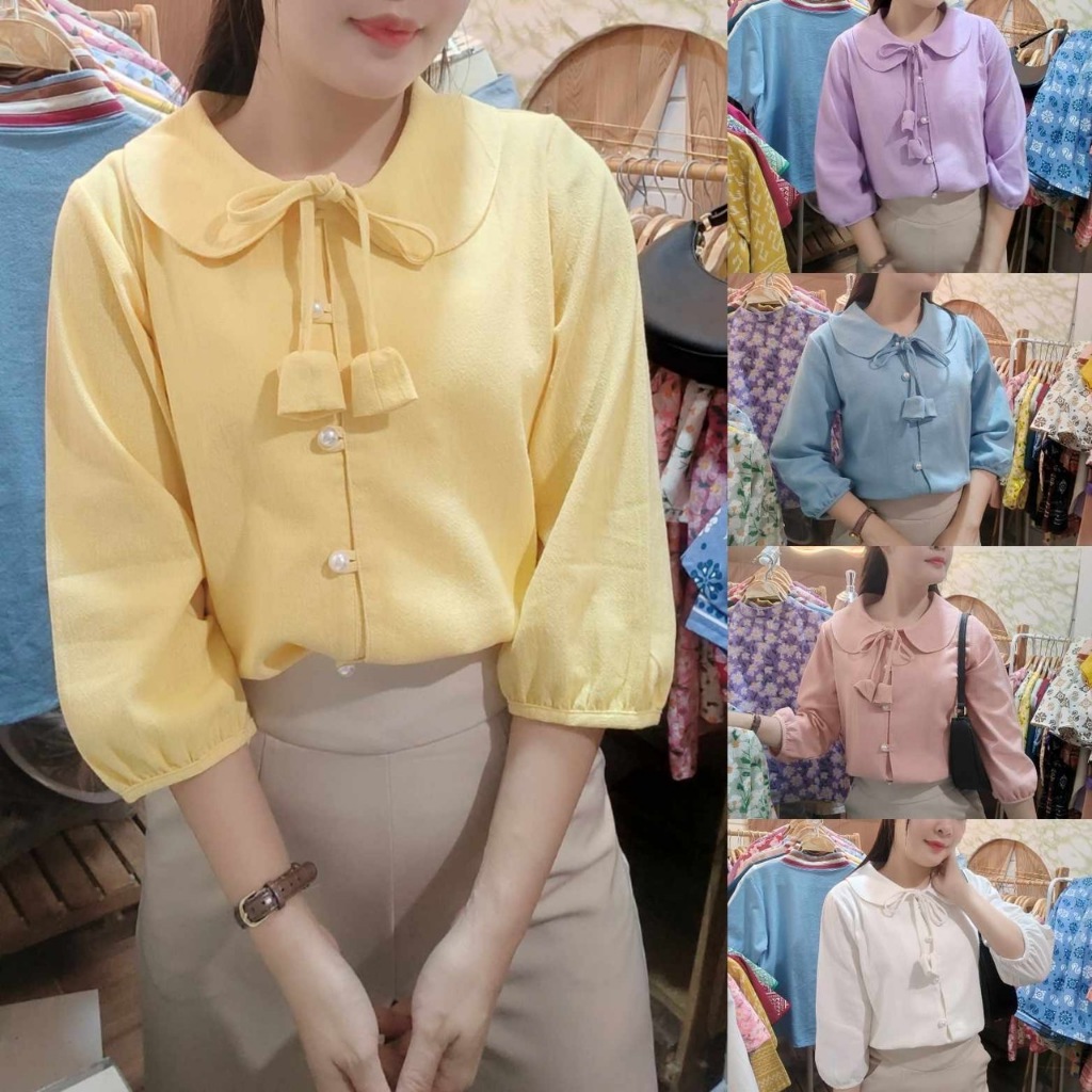 เสื้อผ้าฝ้าย คอบัวแขนสามส่วน