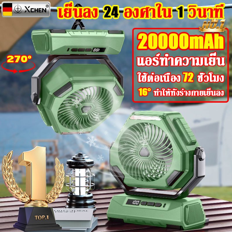20000mAh พัดลมแบบพกพา ปรับลมได้ 3 ระดับ หน้าจอ LED แบบพกพา พับได้ กลางแจ้ง สแตนด์บายนานเป็นพิเศษ พัดลมไอน้ำ