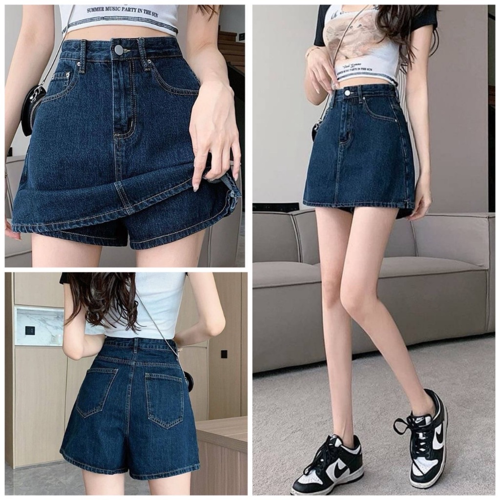 กระโปรงกางเกงยีนส์แฟชั่น ผ้าไม่ยืดเอวสูง สาวอวบ S-14XL สไตล์เกาหลี