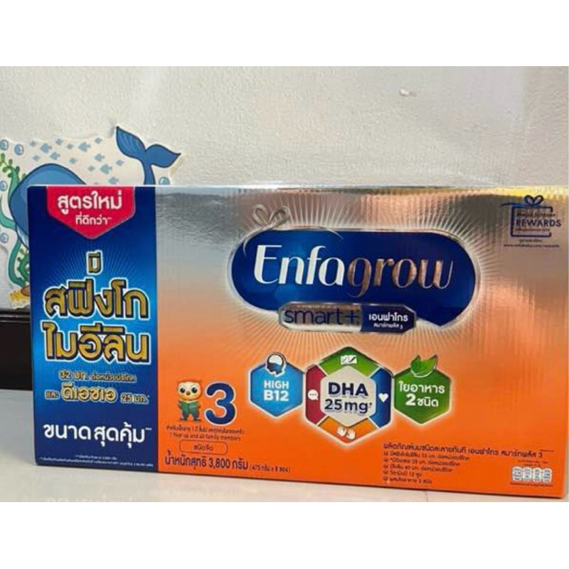 เอนฟาโกร สมาร์ทพลัส สูตร 3 ขนาด 3800 กรัม สำหรับเด็กอายุ 1 ปีขึ้นไป(8ซอง)สินค้าExp23/03/2026