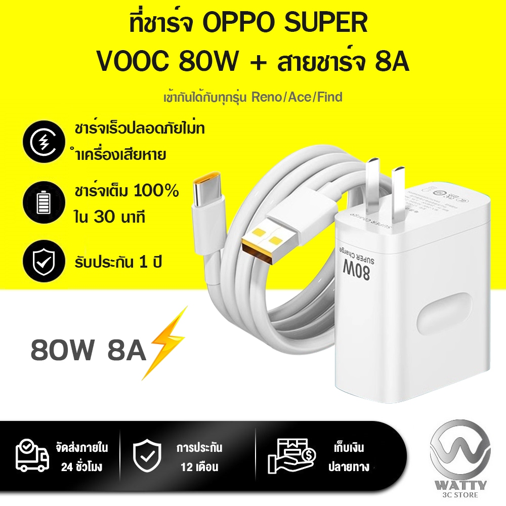 เครื่องชาร์จOPPO 80W 8A TypeC รองรับโปรโตคอลการชาร์จแฟลช SUPER VOOC รองรับโทรศัพท์มือถือ reno11/10/8