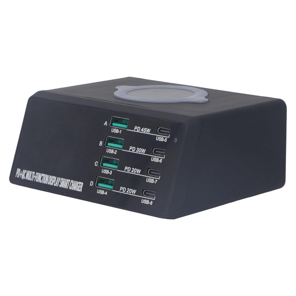 8 Port Wireless Charger,WLX X9D Fast Charging Base Multi Function USB Charging Station LED Display Fast Charging