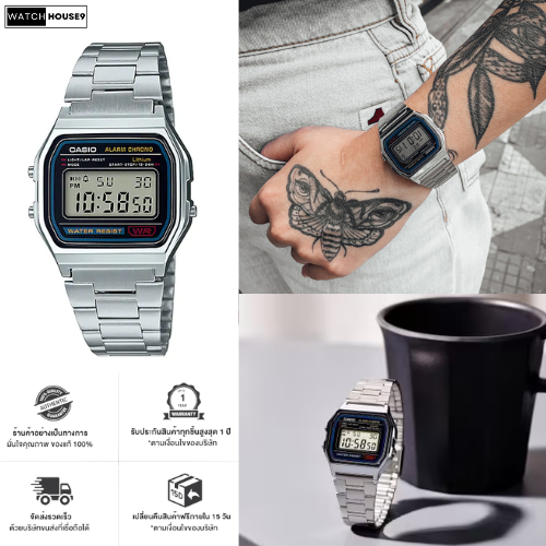 Casio นาฬิกาข้อมือผู้ชาย-ผู้หญิง สายสแตนเลส รุ่น A158WA-1DF,A158WA